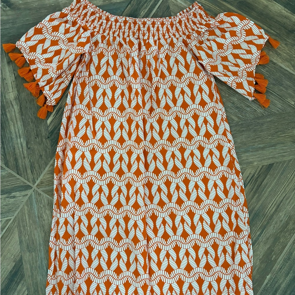 Escapada Living Orange and White off-the-shoulder Dress Medium M Clemson Vols